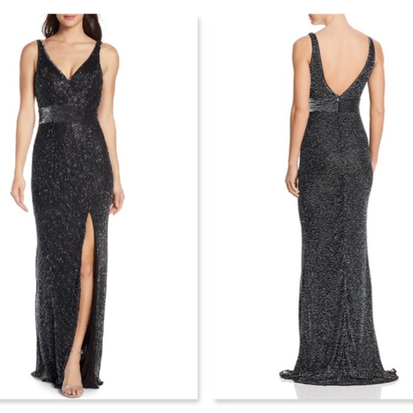 Mac Duggal Dresses Mac Duggal Beaded Mesh Column Gown In Gunmetal 4 Poshmark